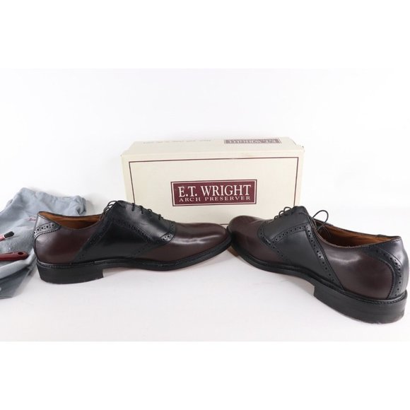 NOS Vintage 90s Mens 13 B Leather Saddle Oxford Dress Shoes Burgundy Black USA